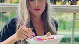 Sexy beauty girl model. Chopsticks and Exotic Fruits porn video